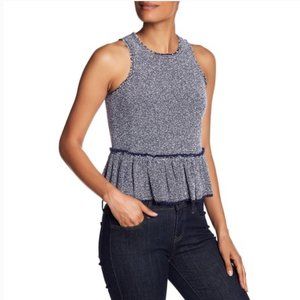 Rebecca Taylor Size 6 Sleeveless Crewneck Navy White Tweed Peplum Tank